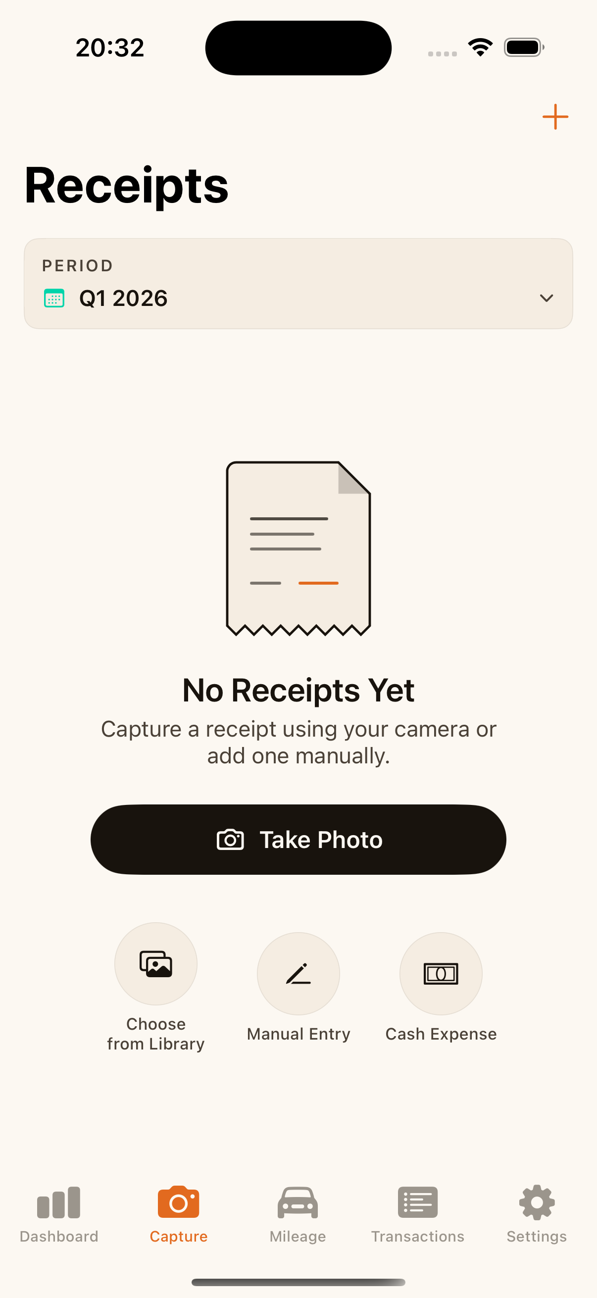 The iPhone capture screen with a receipt photo and the read-back details beside it